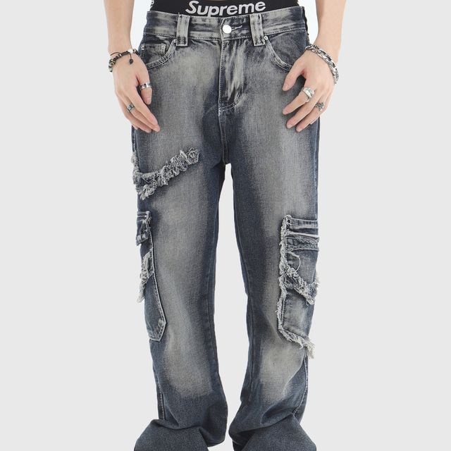 INStudio-High-Waist Frayed Gradient Denim Jeans