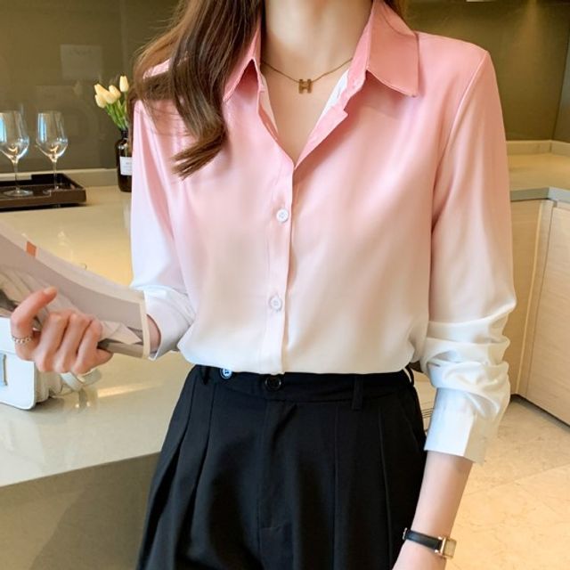 Dragan Pulse-Long-Sleeve Gradient Chiffon Shirt