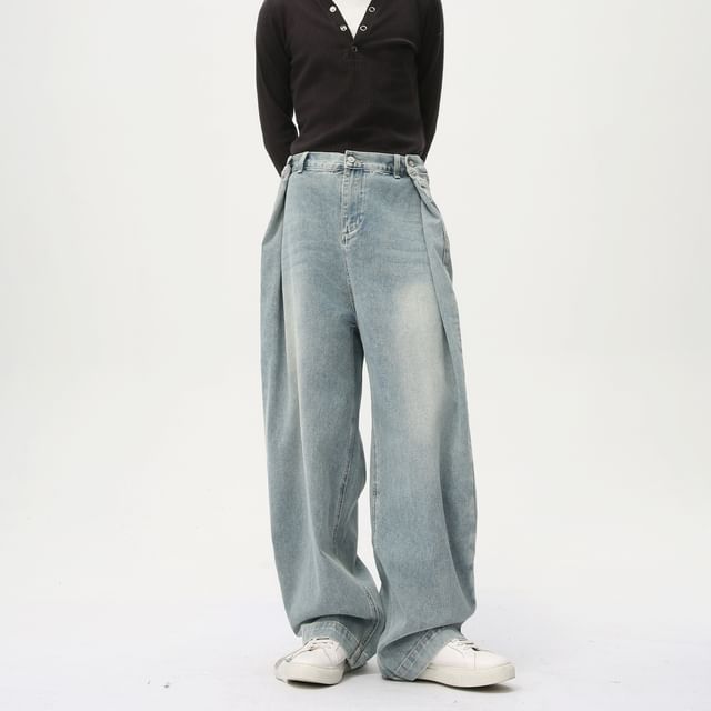 FAERIS-Mid Rise Washed Wide Leg Jeans