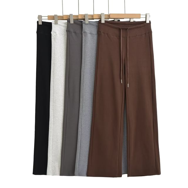 Ulark-Drawstring Waist Plain Wide Leg Sweatpants