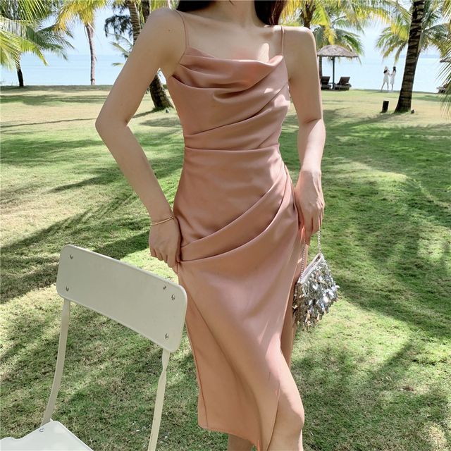 Fioridi-Spaghetti Strap Midi Bodycon Dress