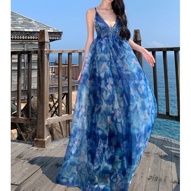 Juuri-Spaghetti Strap Tie Dye Maxi Sundress