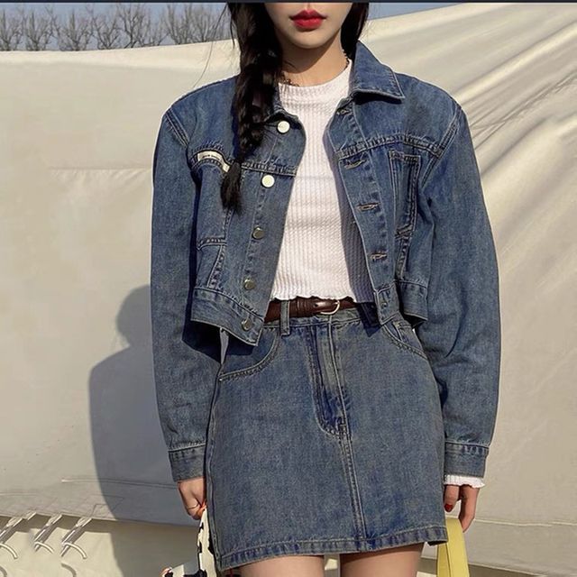 Everose-High Waist Denim Mini Pencil Skirt