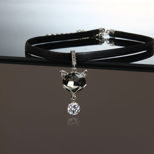 Prushia Rhinestone Fox Choker Gray One Size