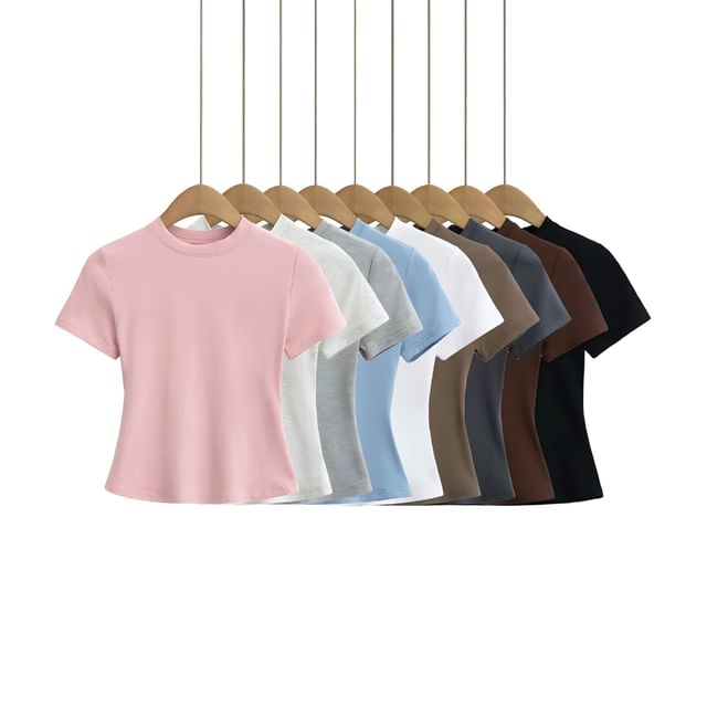Asiris-Short-Sleeve Round Neck Plain T-Shirt