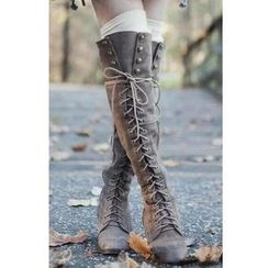 Carnival Beast - Faux Leather Lace-Up Over-the-Knee Block Heel Boots
