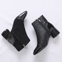 Lemite - Toe-Cap Cylinder-Heel Ankle Boots Lemite - Toe-Cap Cylinder-Heel Ankle Boots
