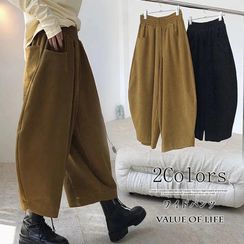 Koszal Casual Women Capri Pants Pockets Solid Color High Waist Loose 3/4  Trousers for Daily Life 