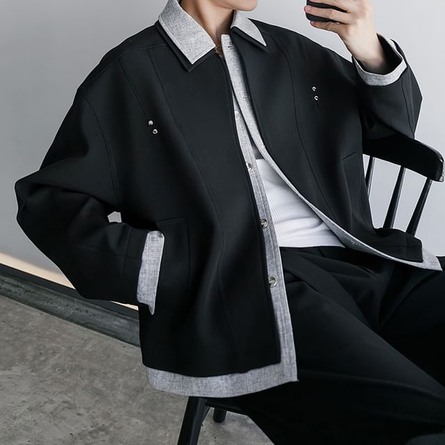 CHIC ERRO-Lapel Collar Mock Two Piece Shirt Jacket