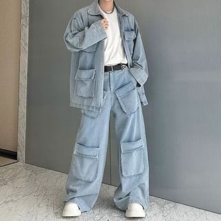 Omozando-Washed Zip Denim Jacket
