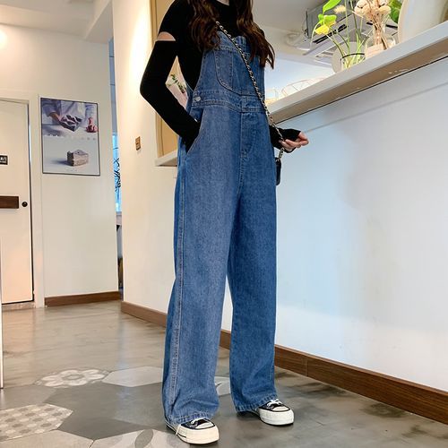 Wide leg denim dungaree