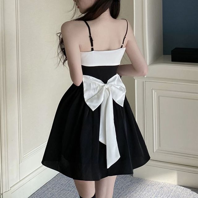 WOW!NITE - Spaghetti Strap Two-Tone Bow Mini A-Line Dress | YesStyle WOW!NITE - Spaghetti Strap Two-Tone Bow Mini A-Line Dress | YesStyle