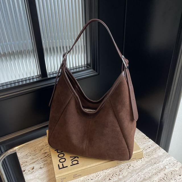 KOCORE-Plain Faux Suede Tote Bag