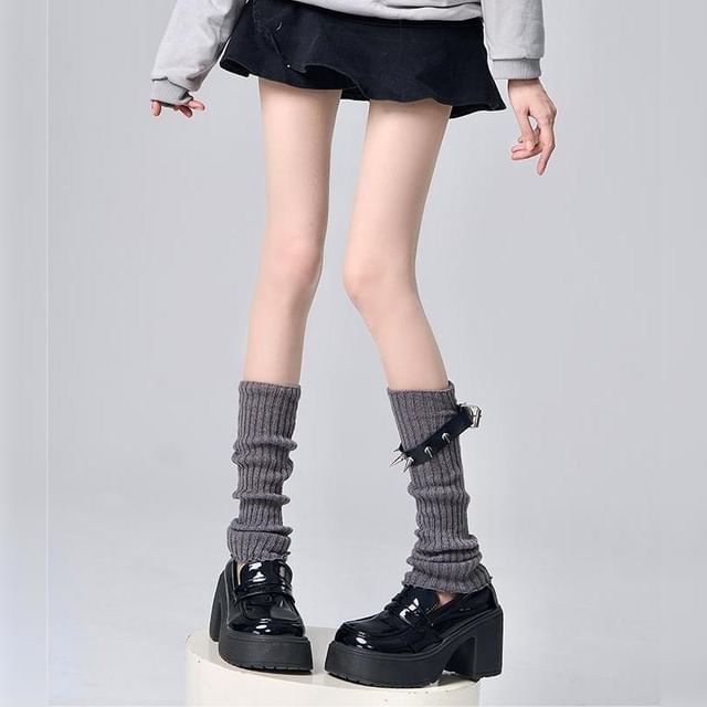Gentiana-Plain Buckled Ribbed Knit Leg Warmers