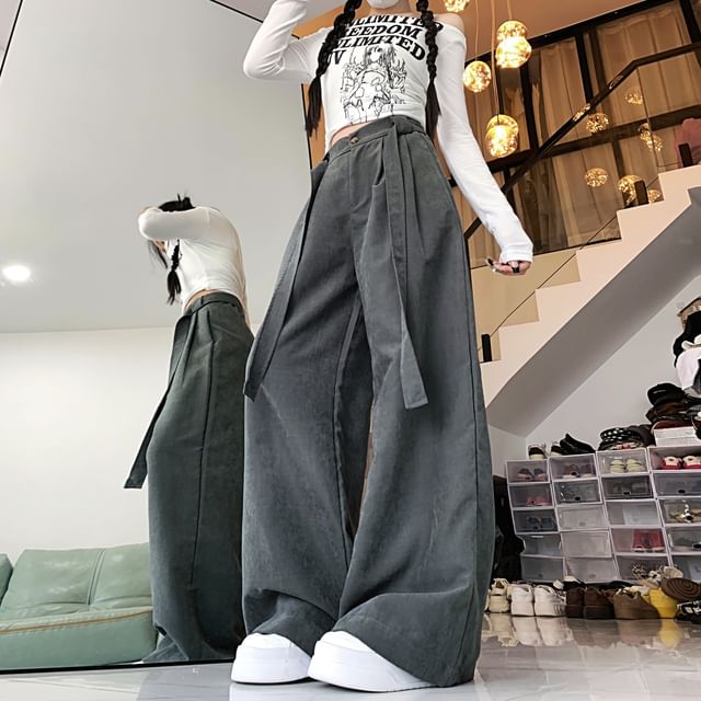 Porstina-High Rise Plain Baggy Pants