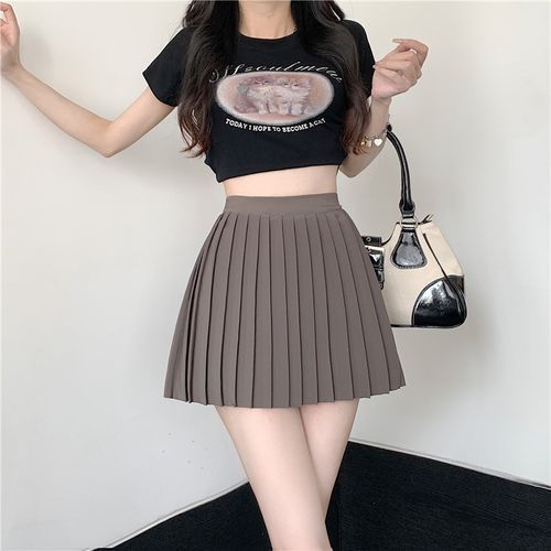 OGAWA High Waist Plain Pleated A Line Mini Skirt YesStyle