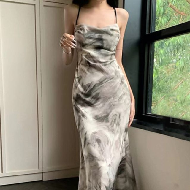sachin and babi light blue dress Prom Dresses Tie Dye Cocktail Dress Elegant Moment Multi Watercolor Tie-Dye  Backless Maxi Dress main image 0