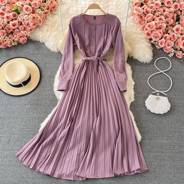 knee length dresses for ladies Endless Romance Satin Pleated Maxi Dress Violet