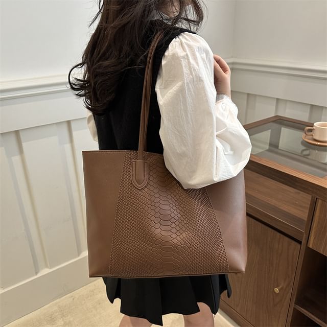 Mulgam-Plain Faux Leather Tote Bag