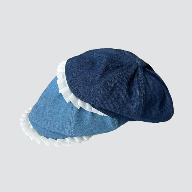 4-4 STUDIO-Ruffle Trim Denim Newsboy Cap