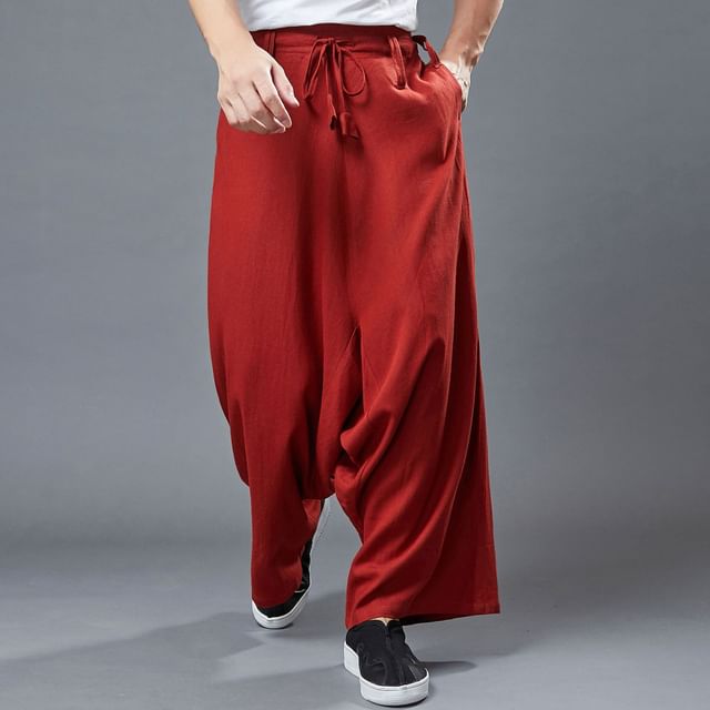 Sparrow Farm-Drawstring Waist Plain Wide Leg Pants