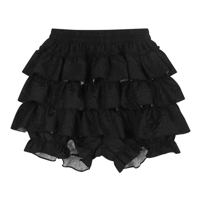 Strawolf - Ribbon Lace Corset Top / Plain Tiered Mini A-Line
