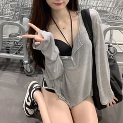 Long Sleeve Henley Neck Plain T-Shirt