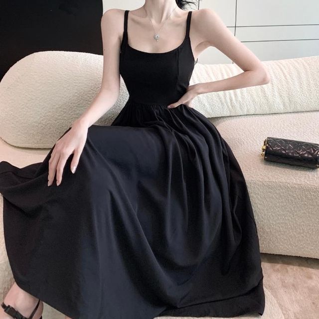 Shacos - Spaghetti Strap Plain Midi A-Line Dress | YesStyle