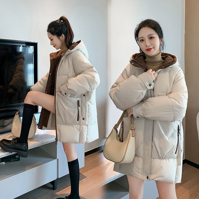 Sienne-Hooded Plain Zip Padded Coat