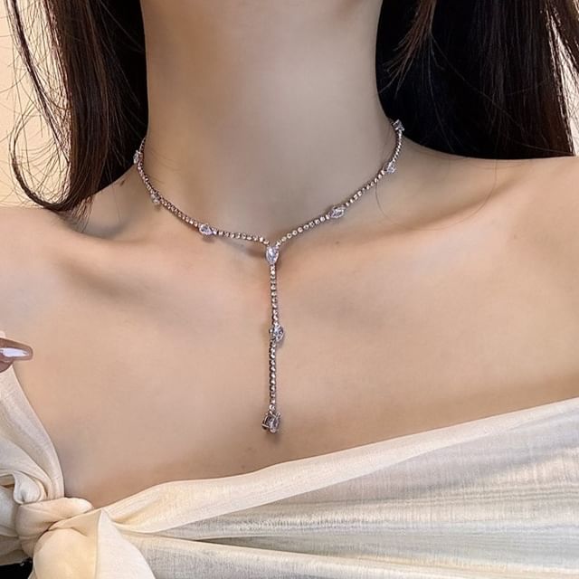Chimerro-Rhinestone Lariat Necklace