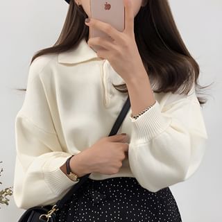 Aumoti - Puff-Sleeve Knit Polo Shirt 