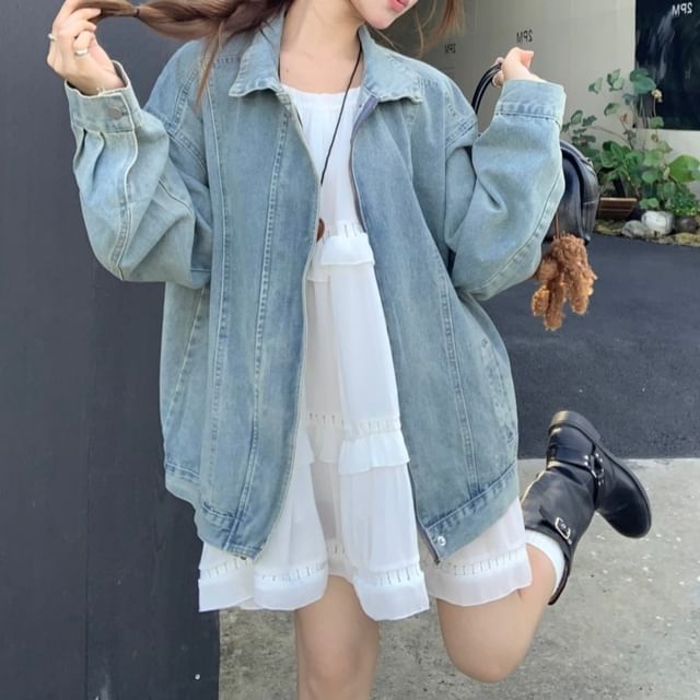 Beem-Washed Denim Zip Jacket
