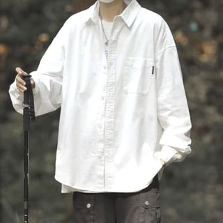 Lorencho-Long-Sleeve Plain Button-Up Shirt