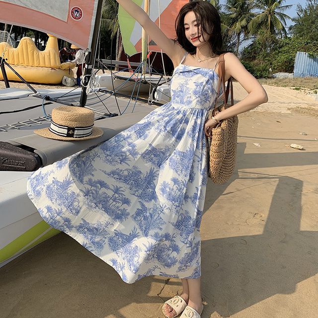 knee length dresses for ladies Smocked Spaghetti Strap Midi Dress White / S main image 1