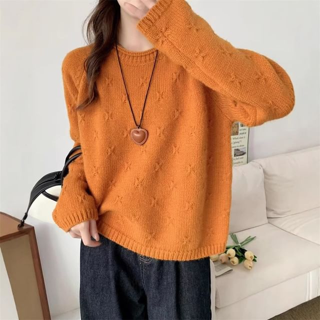 Rred-Crewneck Plain Sweater