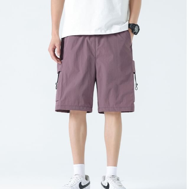 Lefitt-Mid Rise Plain Cargo Shorts