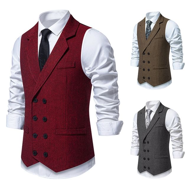 Blueforce-Notch Lapel Plain Double-Breasted Vest