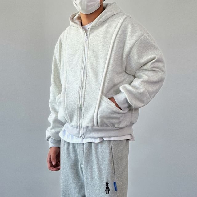 DragonRoad-Plain Pocket Detail Zip Hoodie