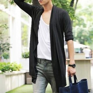 FORSETI-Plain Open Front Long Cardigan