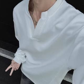 emeisa-Notch Neck Plain Sweatshirt