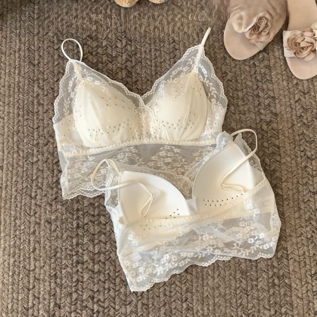 Strawolf-Lace Trim Crop Bra Top