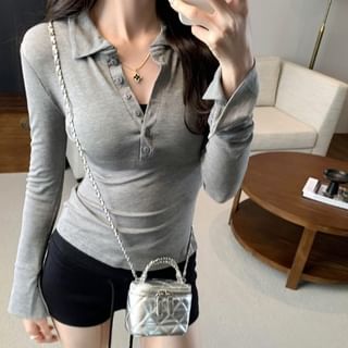 Beem-Long-Sleeve Plain Polo Shirt