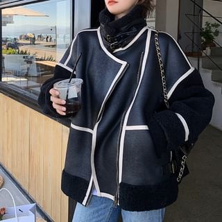 PINPI-Contrast Trim Oversized Zip Aviator Jacket