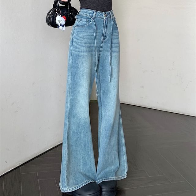 Trendycas-High Waist Washed Flared Jeans