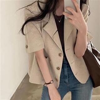 Everose-Elbow-Sleeve Lapel Collar Plain Single-Breasted Blazer