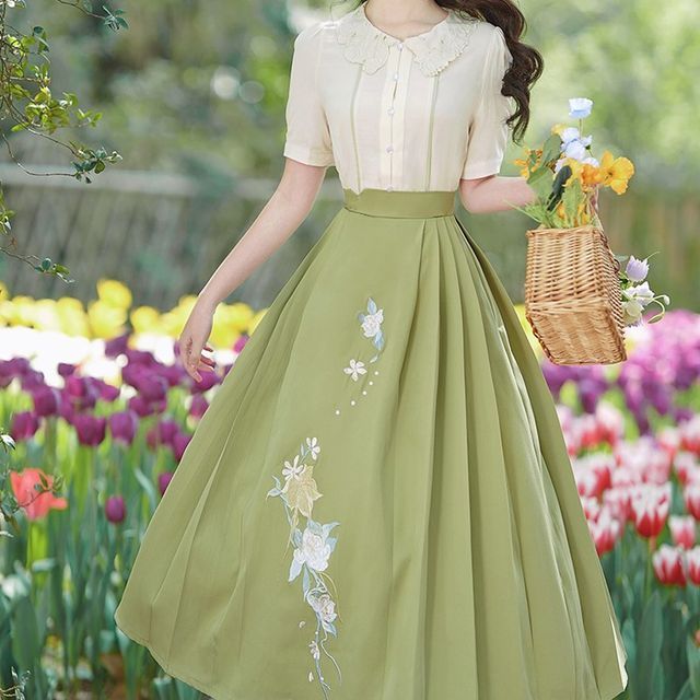 open lace back dress Tadashi - Elise Embroidered Pleated Tulle Midi Dress main image 0