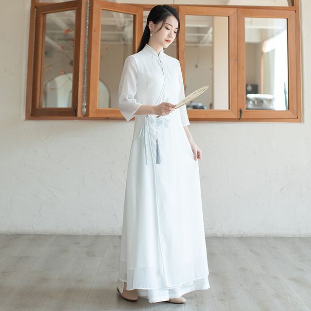 Glaypio - Traditional Chinese 3/4-Sleeve Tasselled Dress / Pants | YesStyle