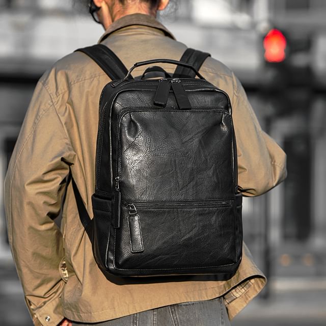 BagBuzz-Faux Leather Laptop Backpack