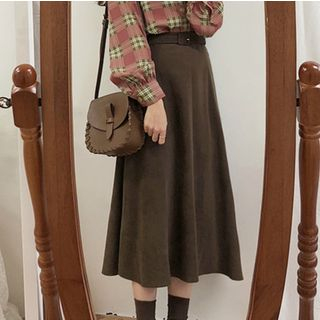 Leoom-Plain Midi A-Line Skirt