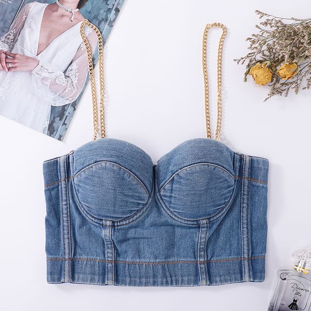 Doowex-Washed Denim Bustier Top